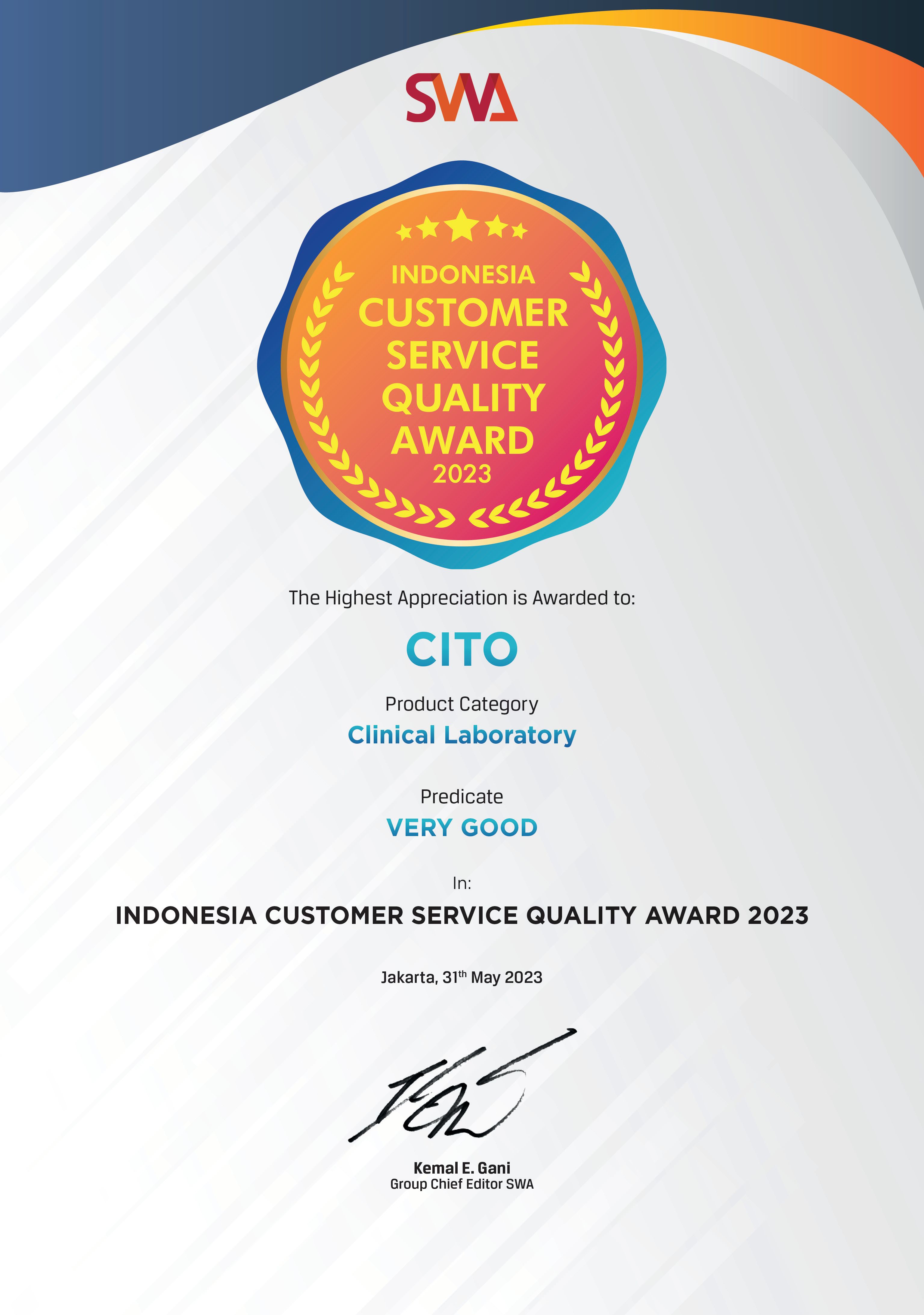 Indonesia Customer Service Quality Award 2023