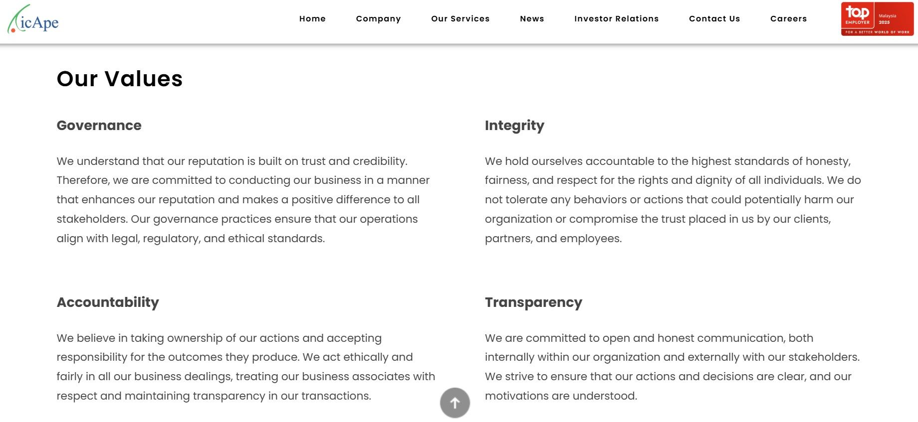 Company's culture and value information