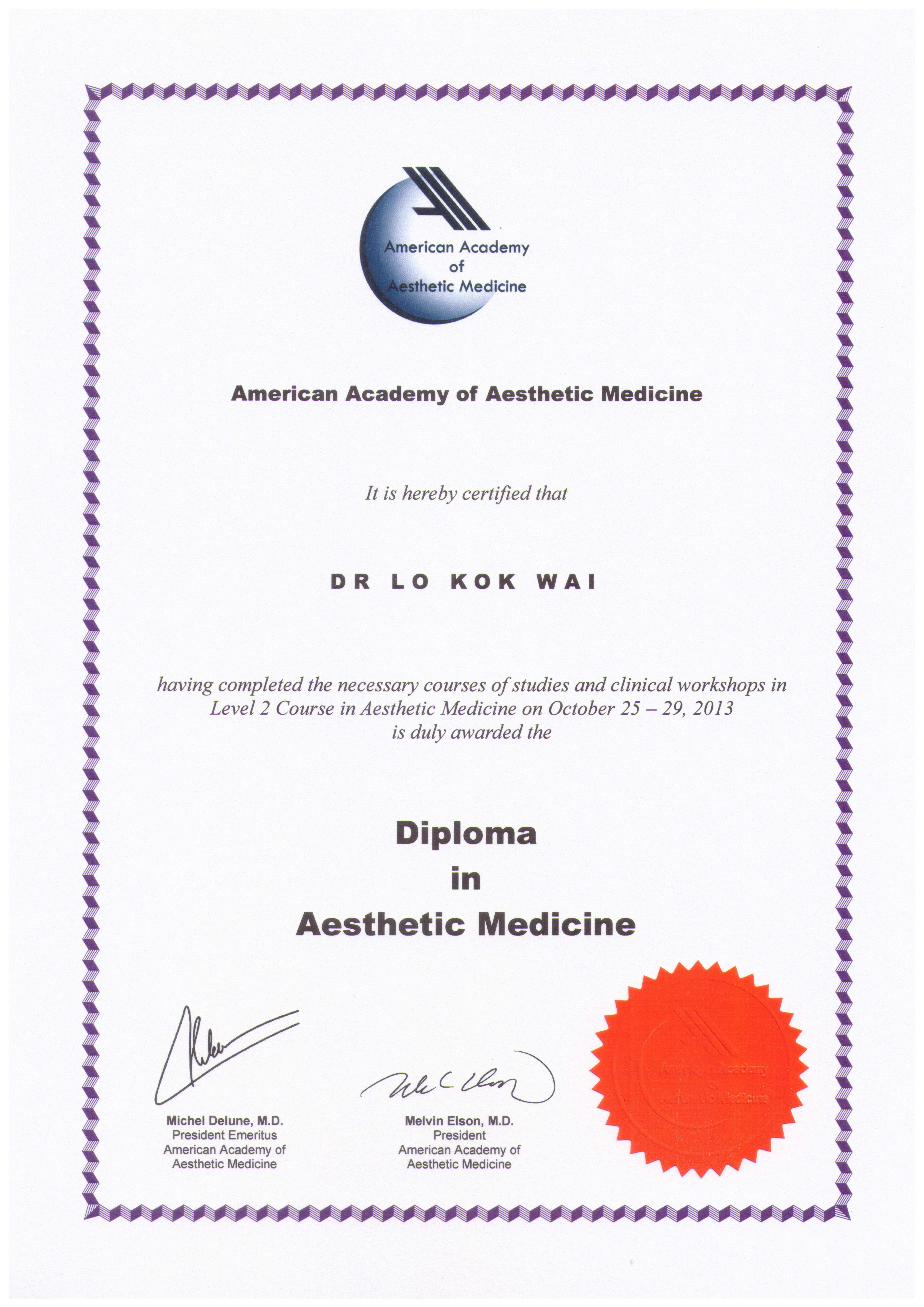 Diploma In Aesthetic Medicine (AAAM) 2013