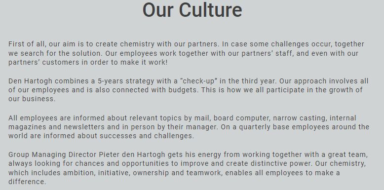 Company's culture and value information