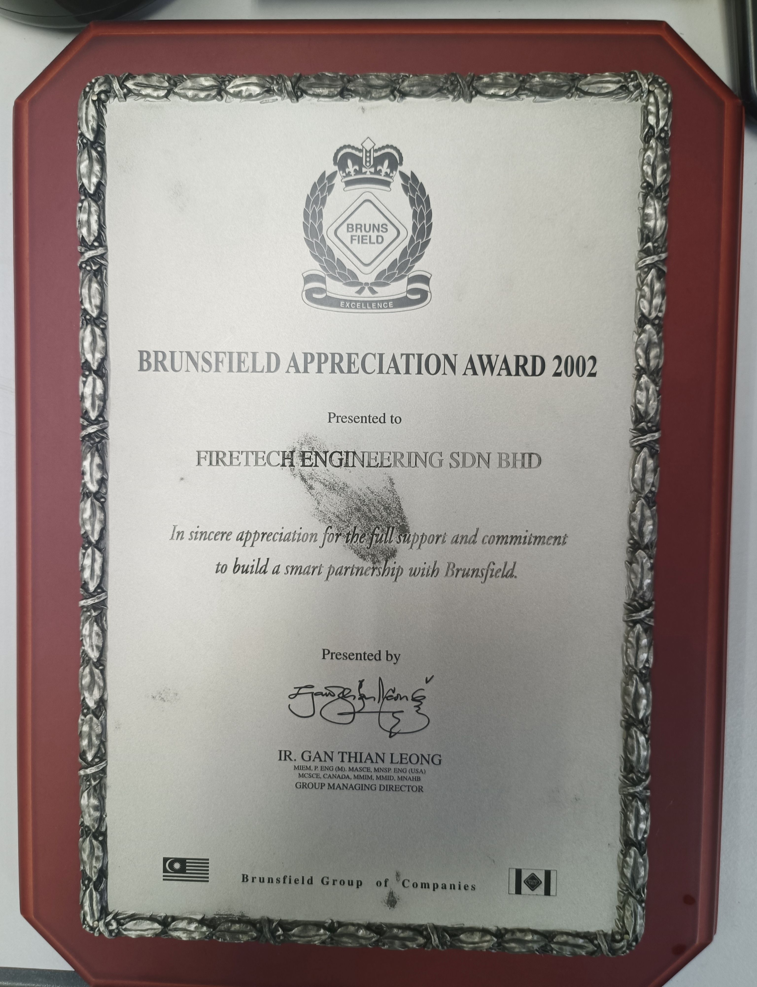 Brunsfield Appreciation Award 2002