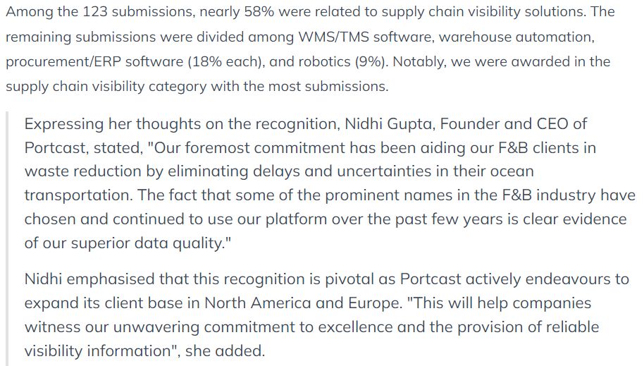 Recipient of Food Logistics and SDCE 2023 Top Software & Tech Award 2023