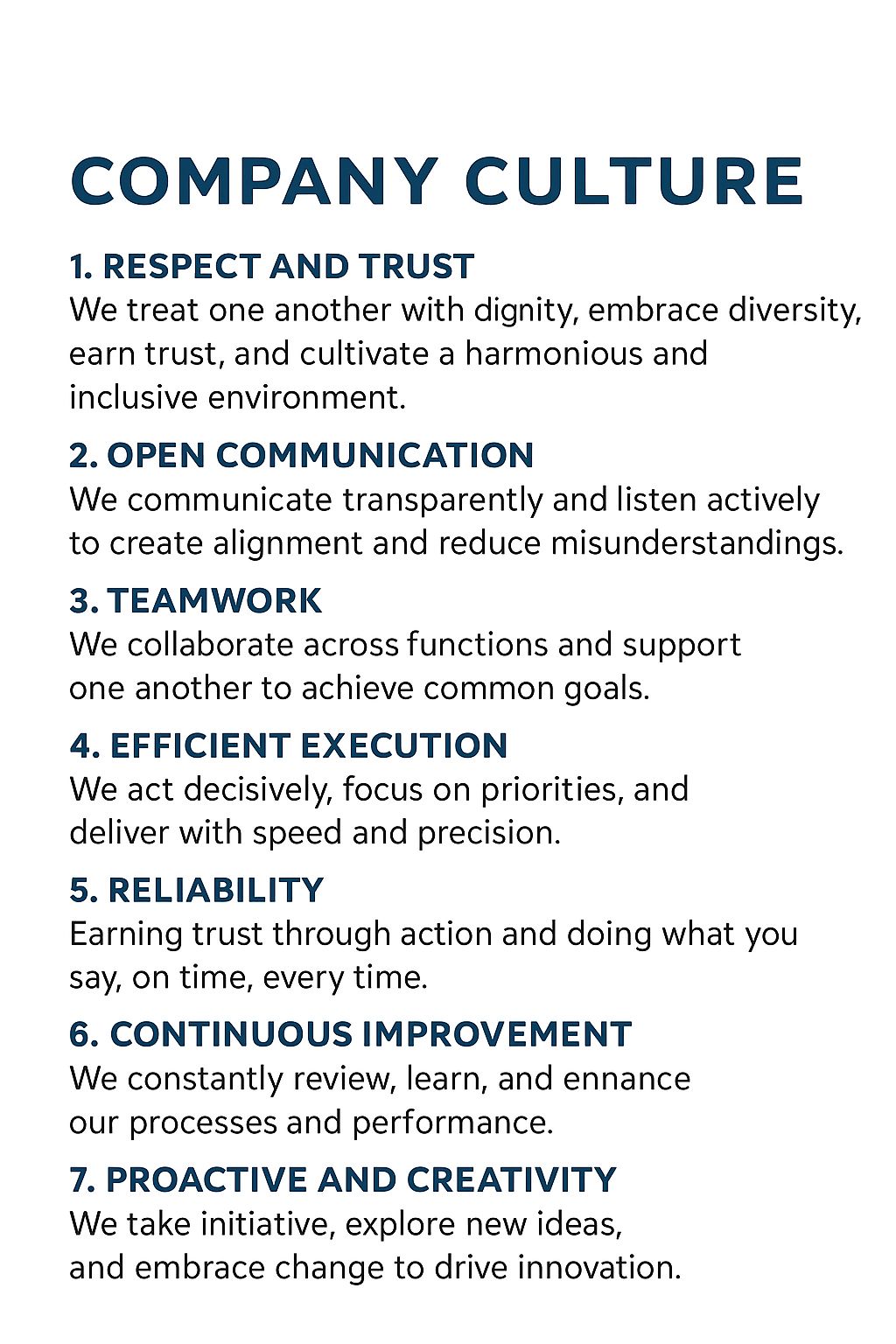 Company's culture and value information