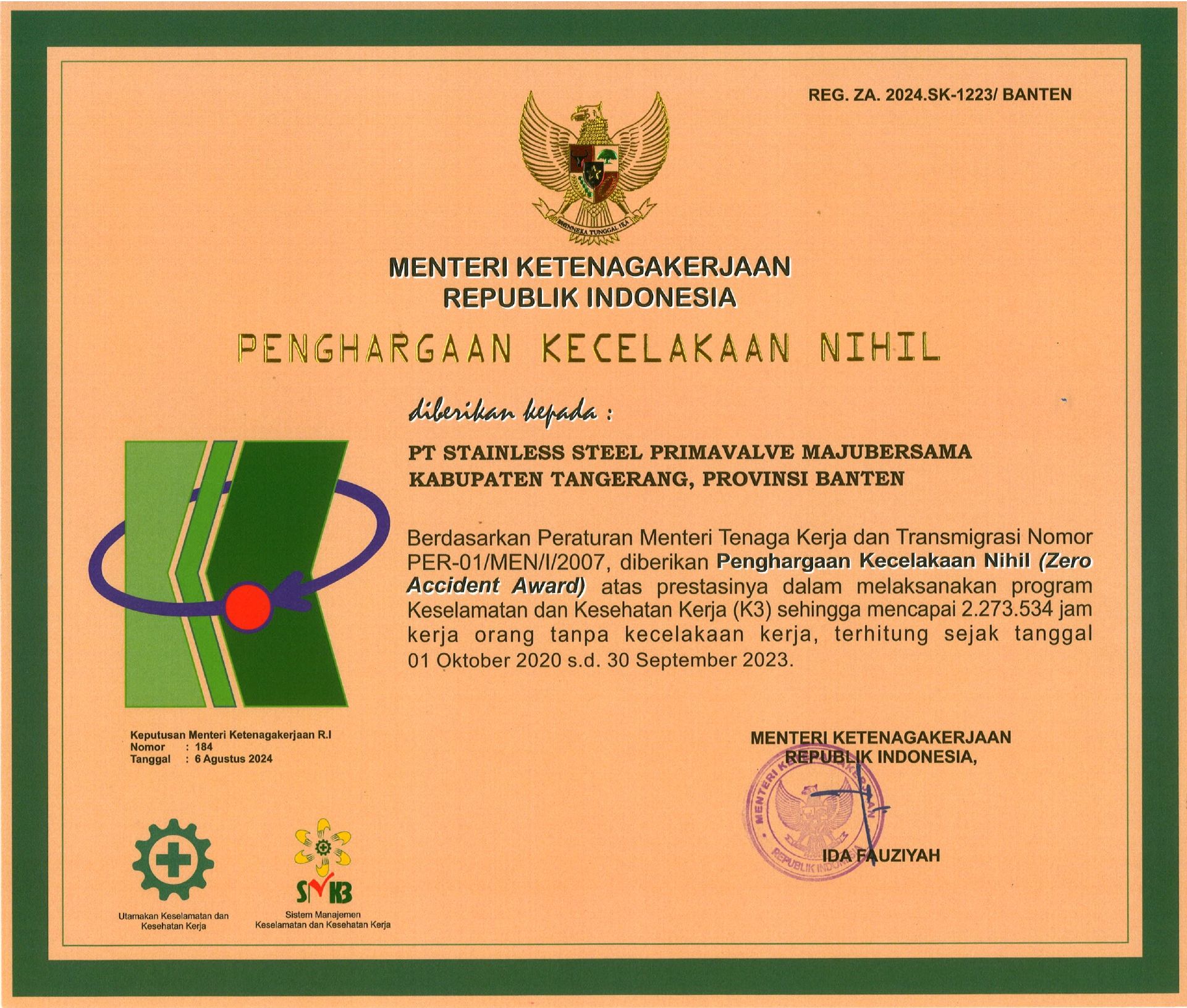 National Zero Accident Award 2024