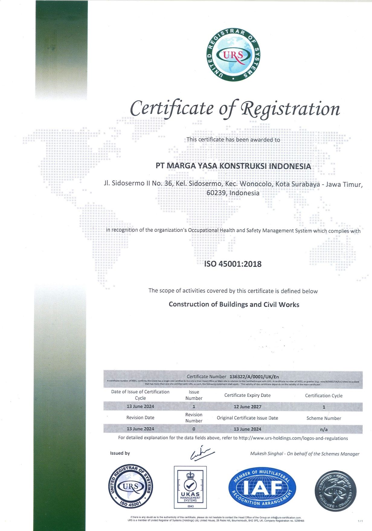 ISO 45001:2018 Construction of Buildings and Civil Works 2024