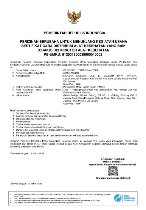 Sertifikasi Cara Distribusi Alat Kesehatan yang Baik (Kementrian Kesehatan RI) 2023