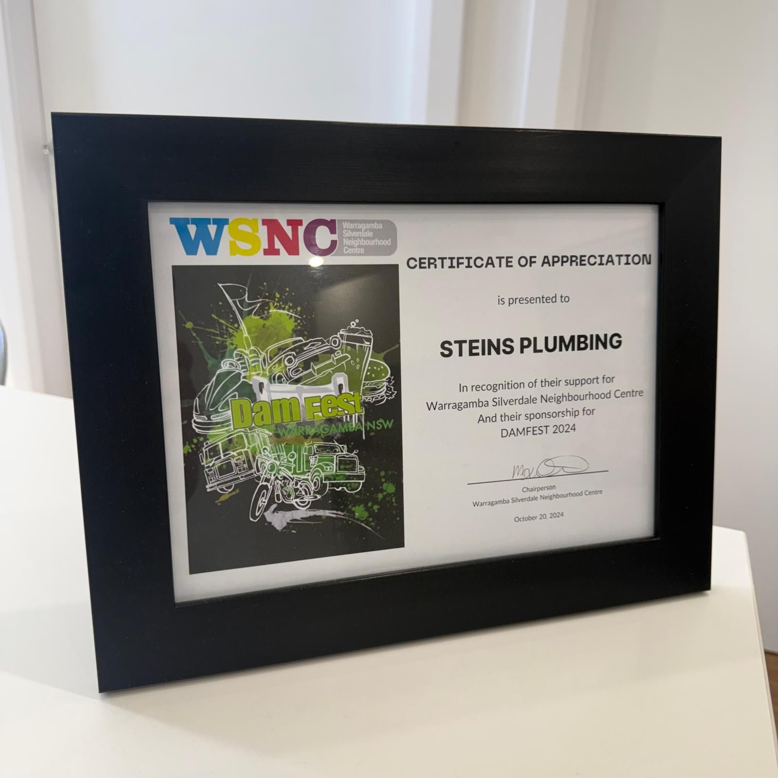 Certificate of Appreciation WSNC-Damfest 2024