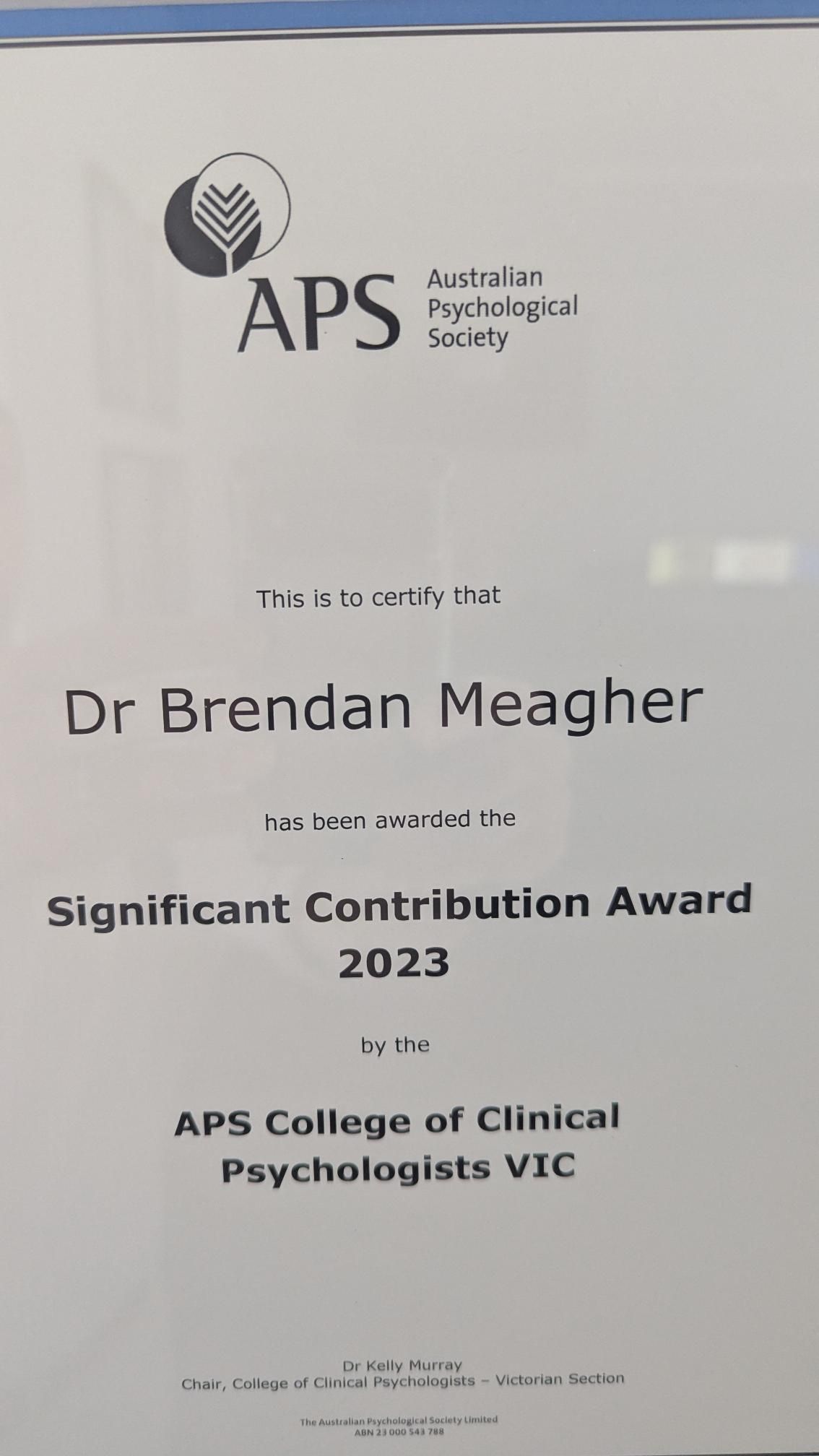 Significant Contribution Award - APS College of Clinical Psychologists 2023