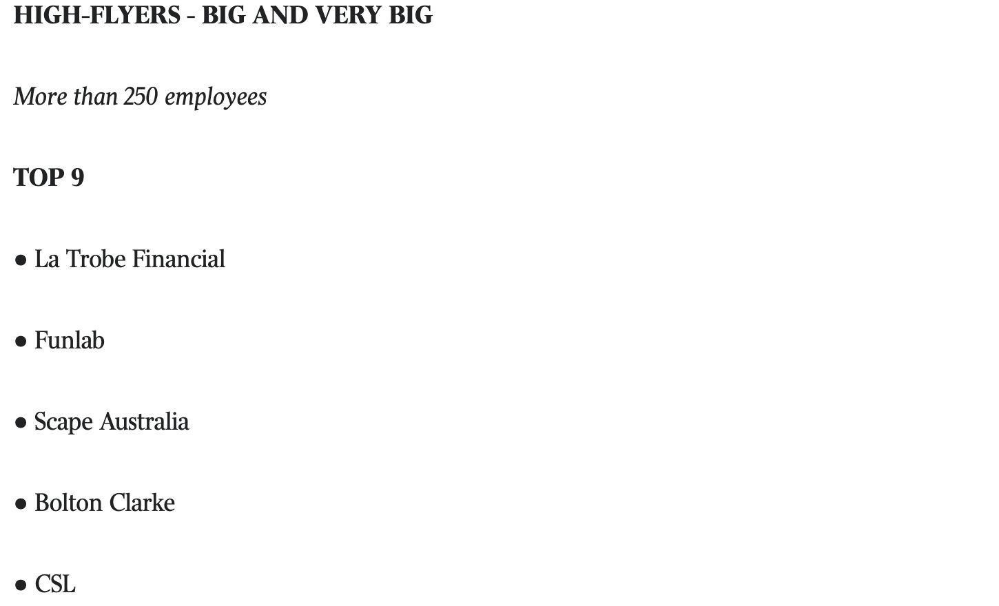 The Australian (spons. by WorkL): #2 Best Places to Work; Big/Very Big category 2024