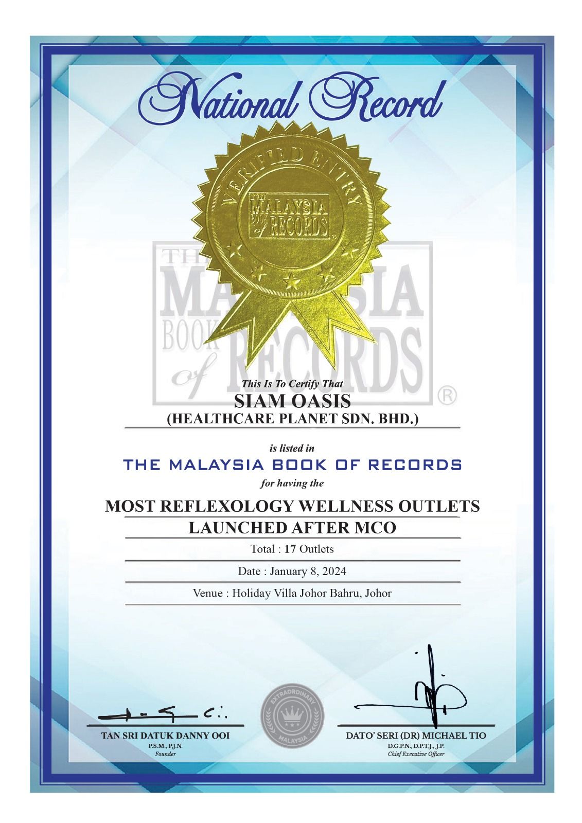Malaysia Book of Records : Most Reflexology Wellness Outlets Launched After MCO 2024
