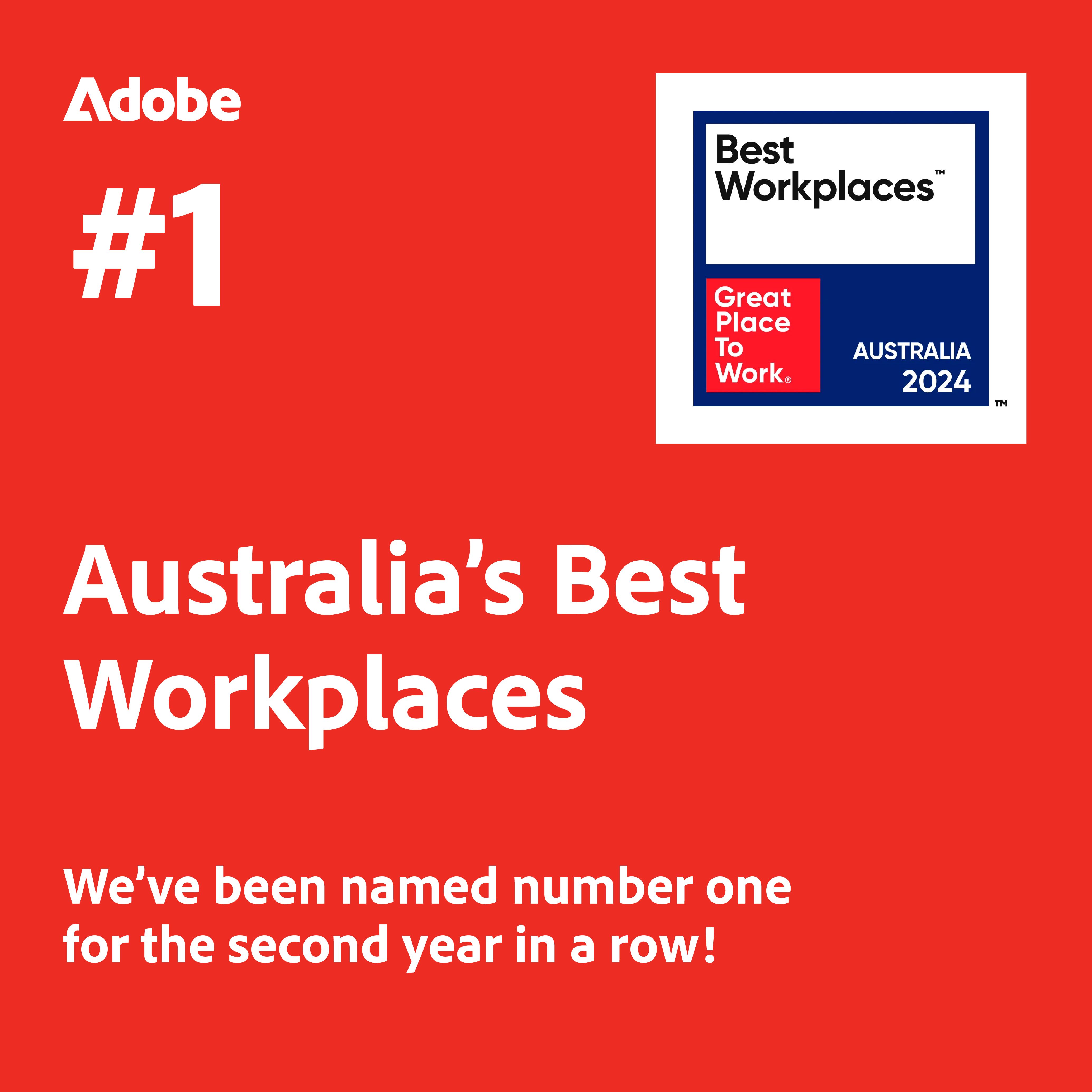 Ranked #1 on the 2024 Best Workplaces in Australia list (medium-sized category) 2024