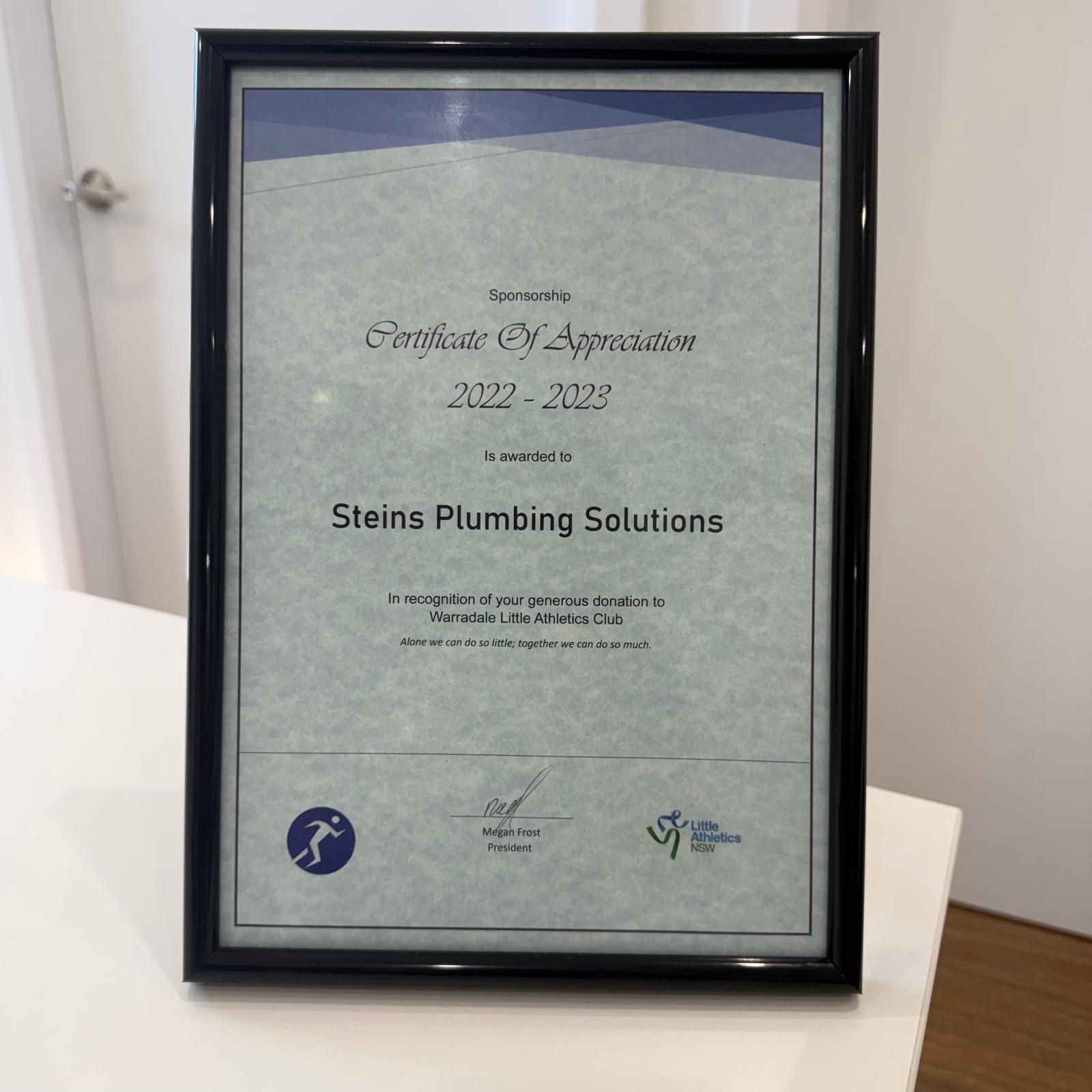 Cert of Appreciation Little Athletics NSW 2023