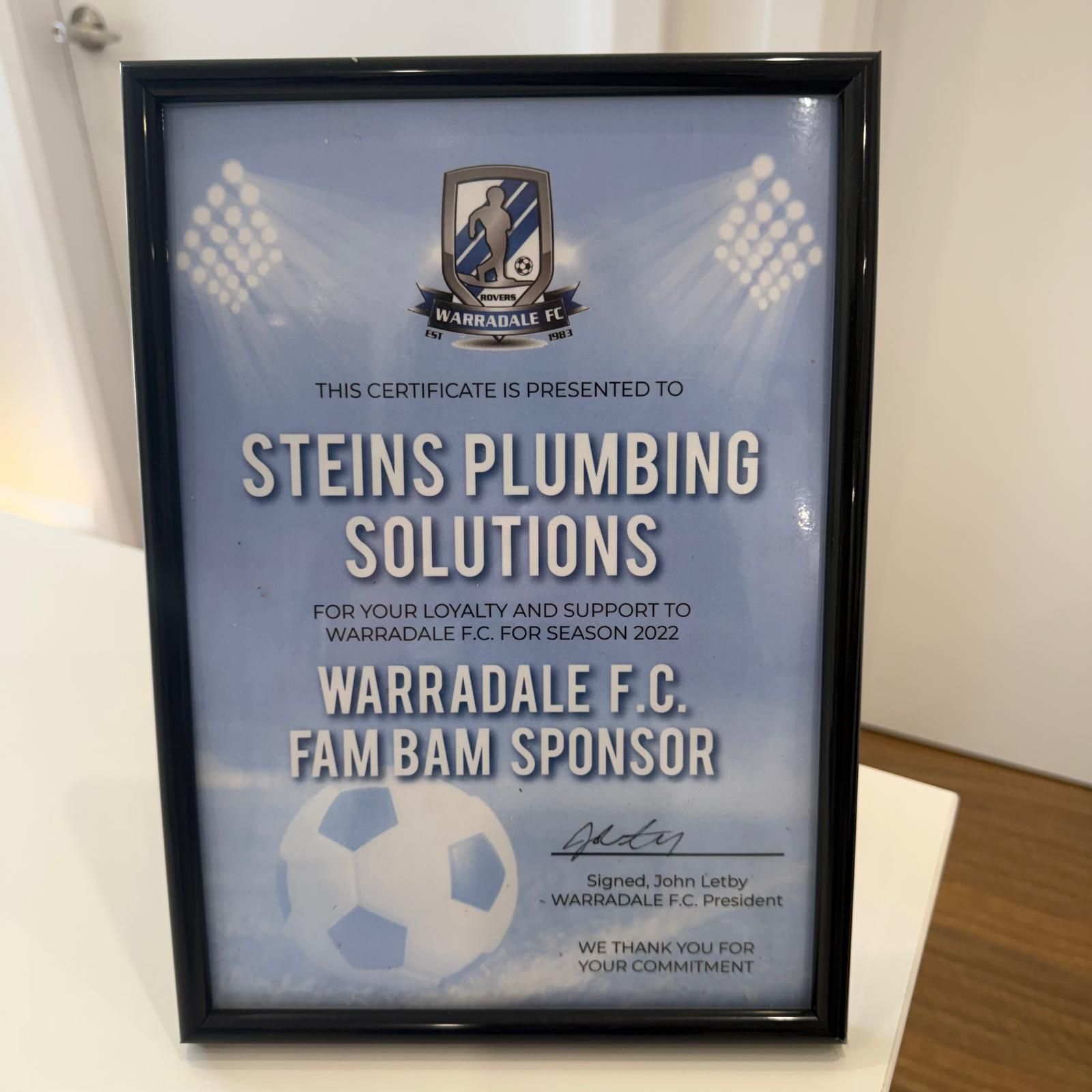 Cert of Appreciation Warradale FC 2022