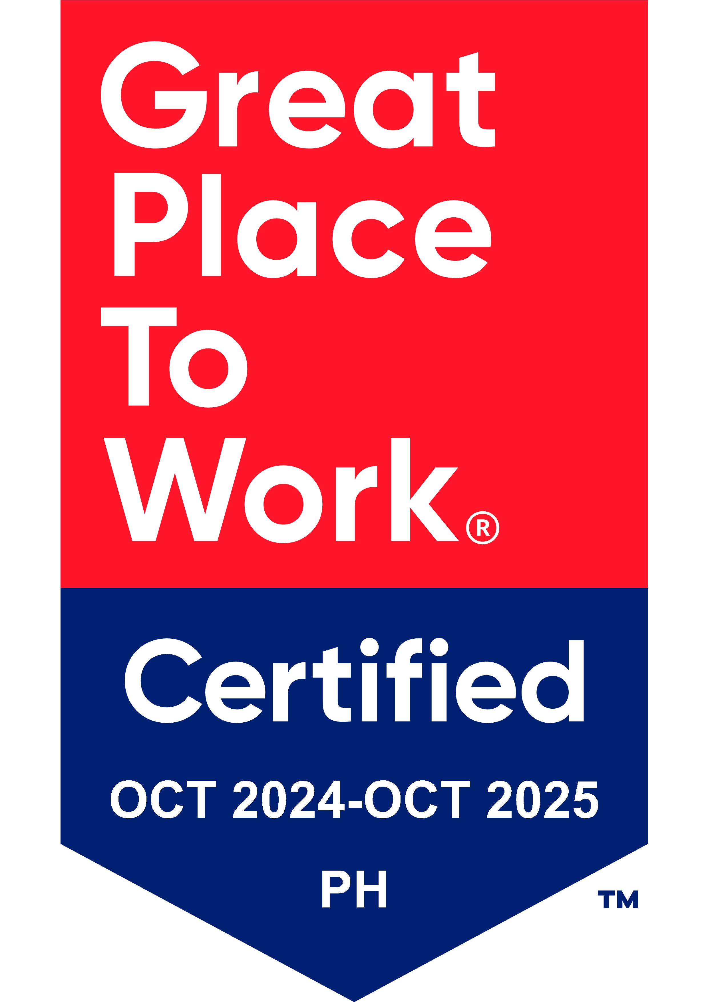Great Place To Work ® (Oct 2024 – Oct 2025) 2024