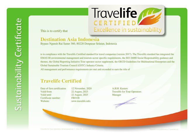 Destination Asia Indonesia Travelife Certified 2022