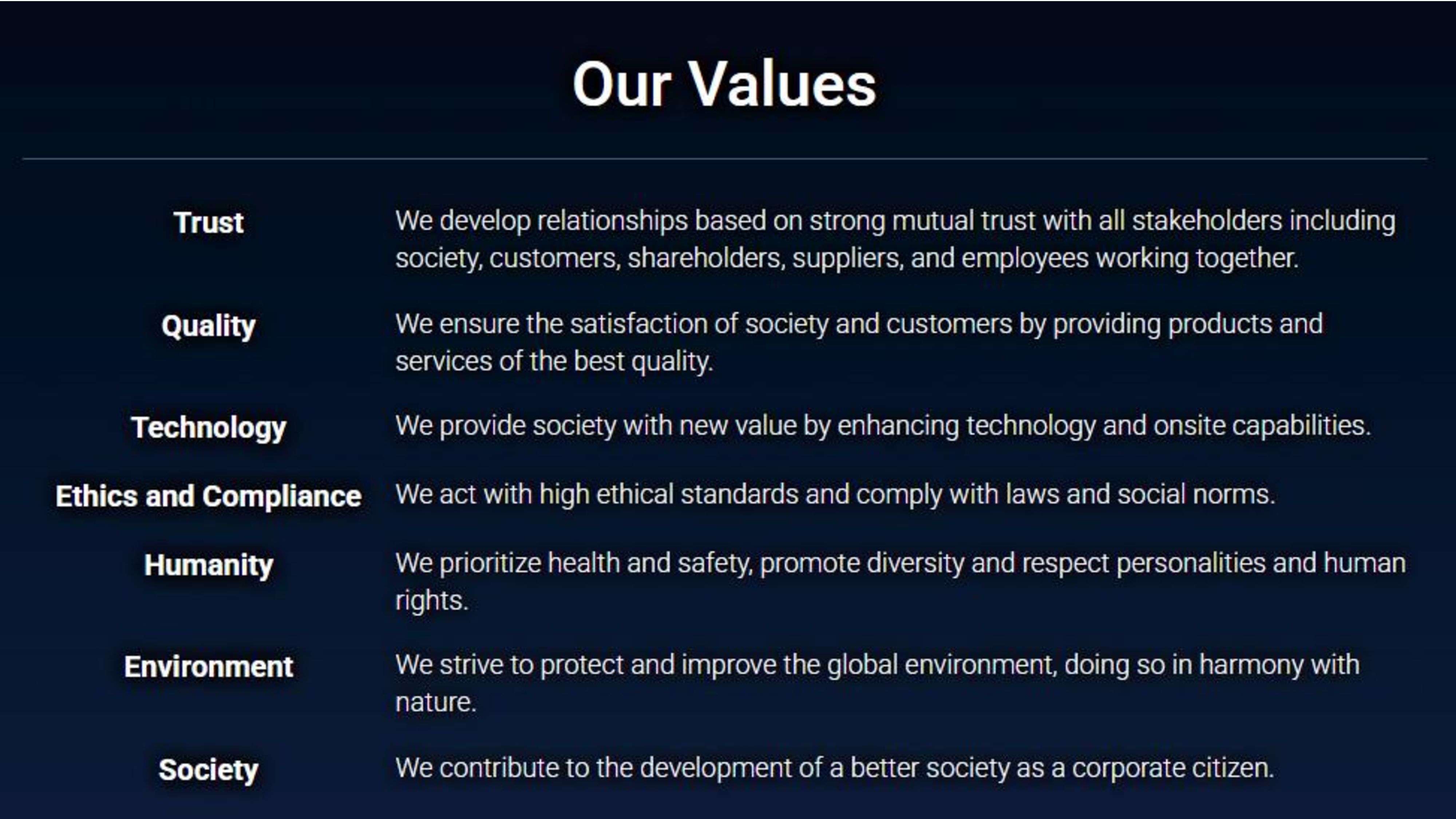Company's culture and value information