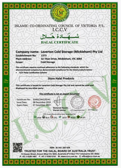 ICCV Halal Storage Certified 2024