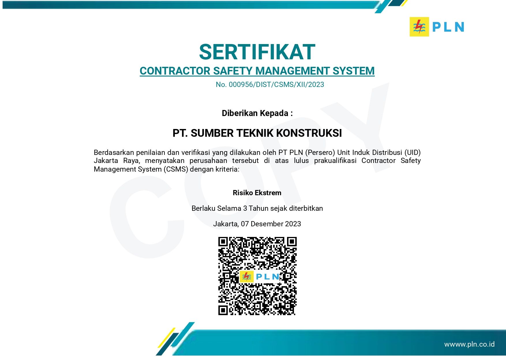 SERTIFIKAT CONTRACTOR SAFETY MANAGEMENT SYSTEM 2023