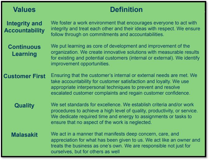 Company's culture and value information