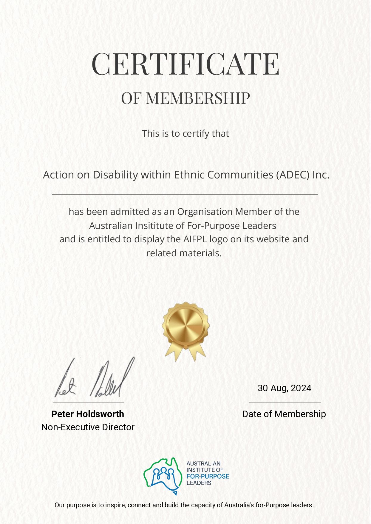 A Member of the Australian Institute of For-Purpose Leaders (AIFPL) 2024