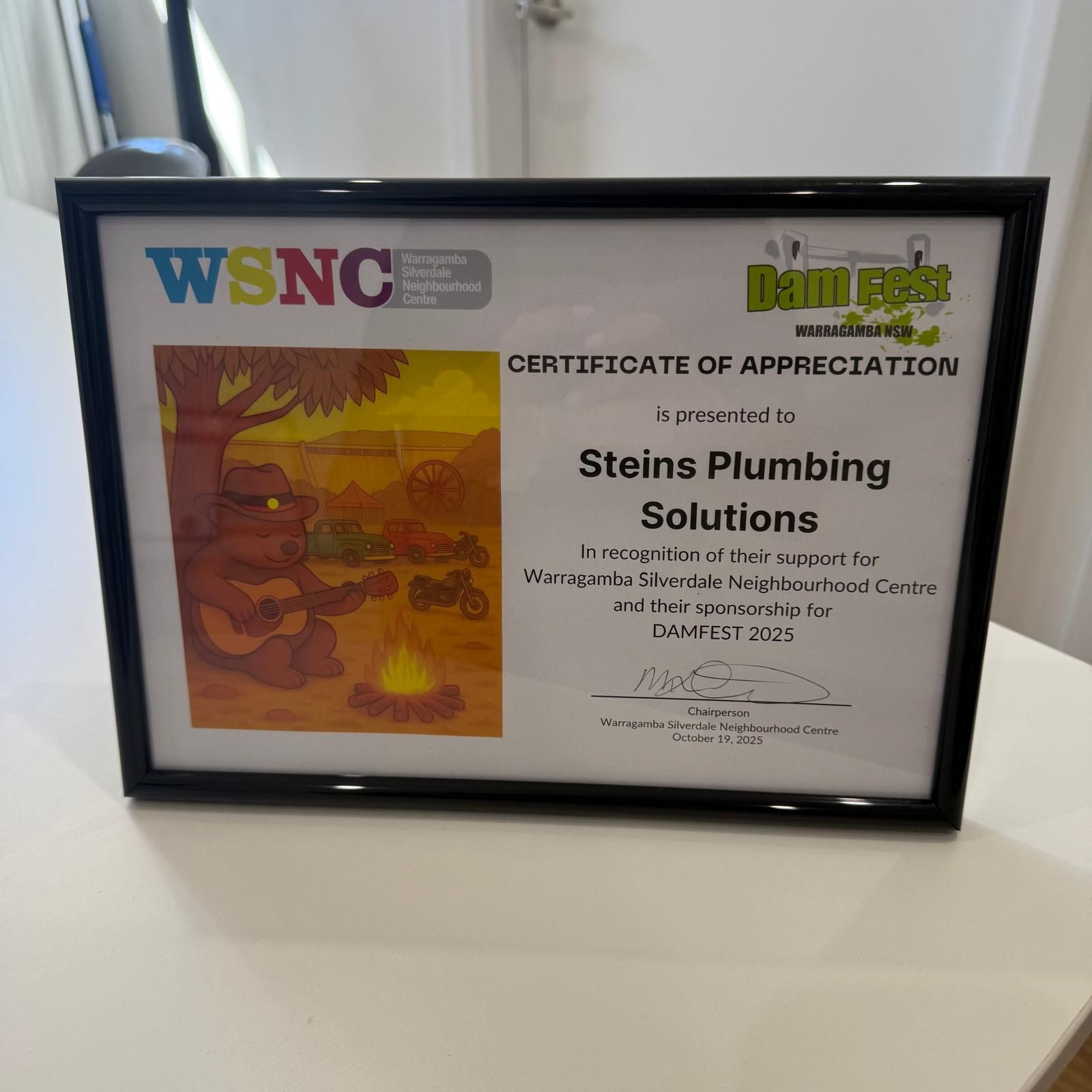 Certificate of Appreciation WSNC-Damfest 2025