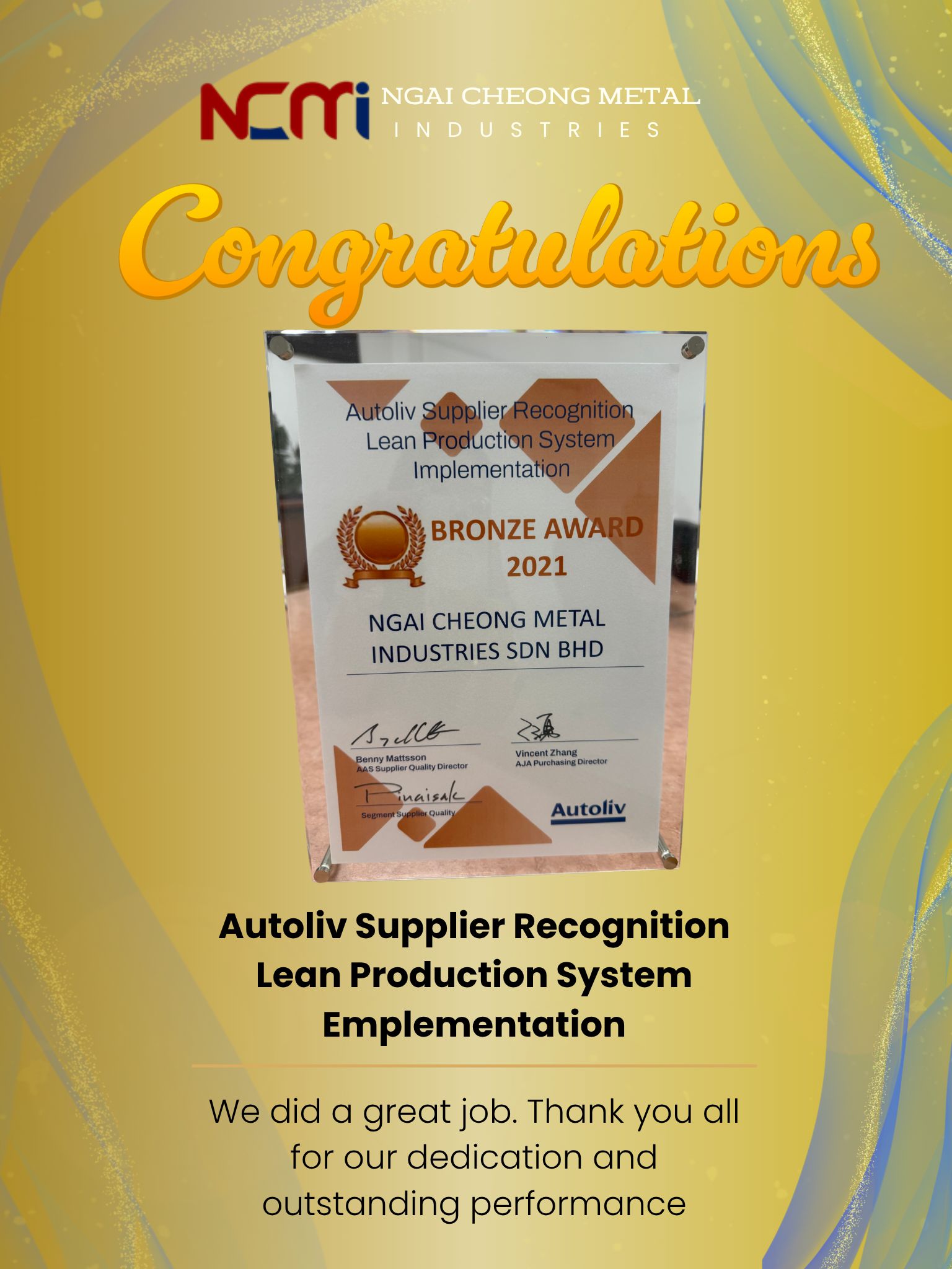 Autoliv Supplier Recognition Lean Production System Emplementation 2021