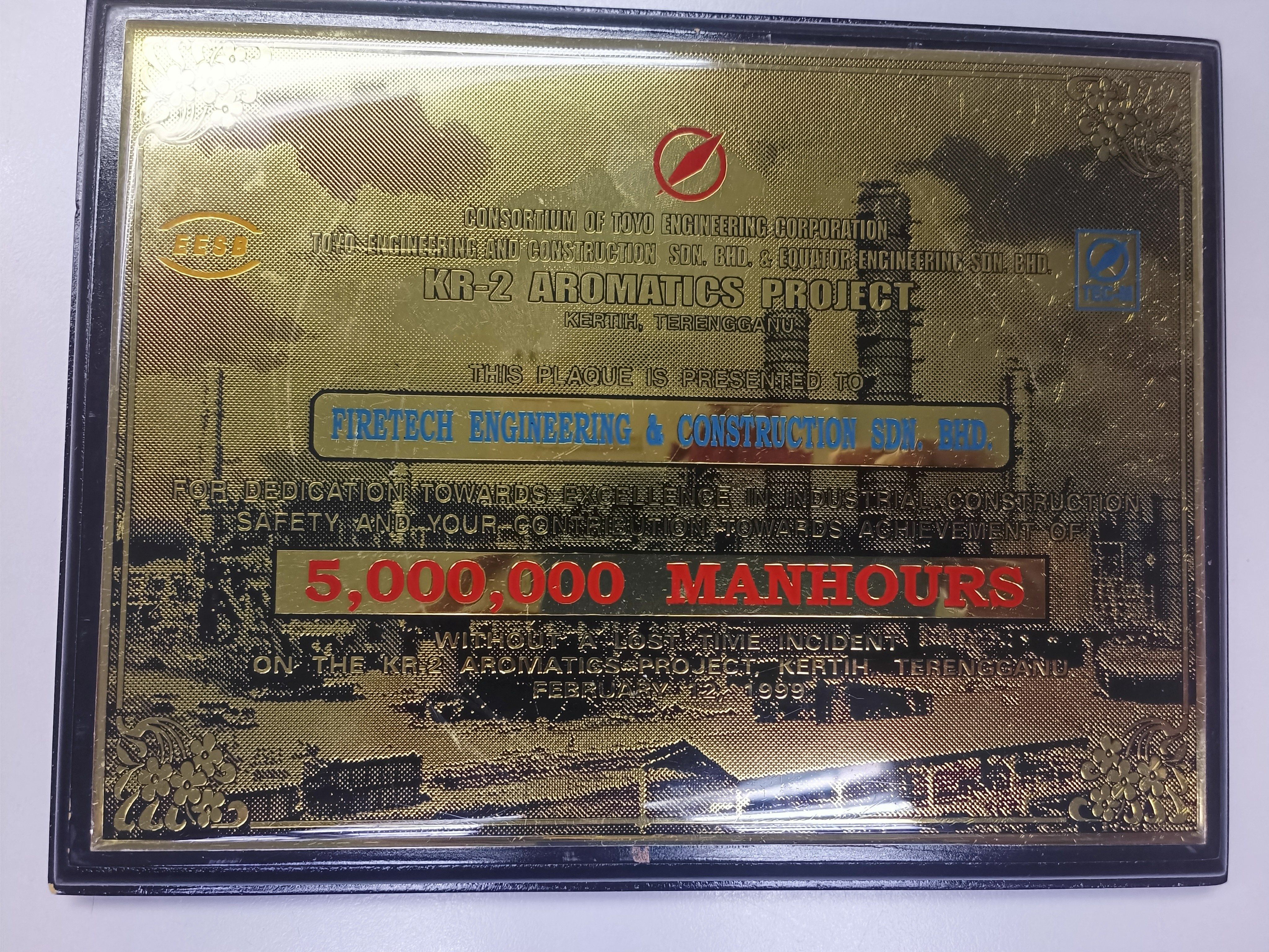 5,000,000 Manhours by Consortium of Toyo Engneering Corporation 1999